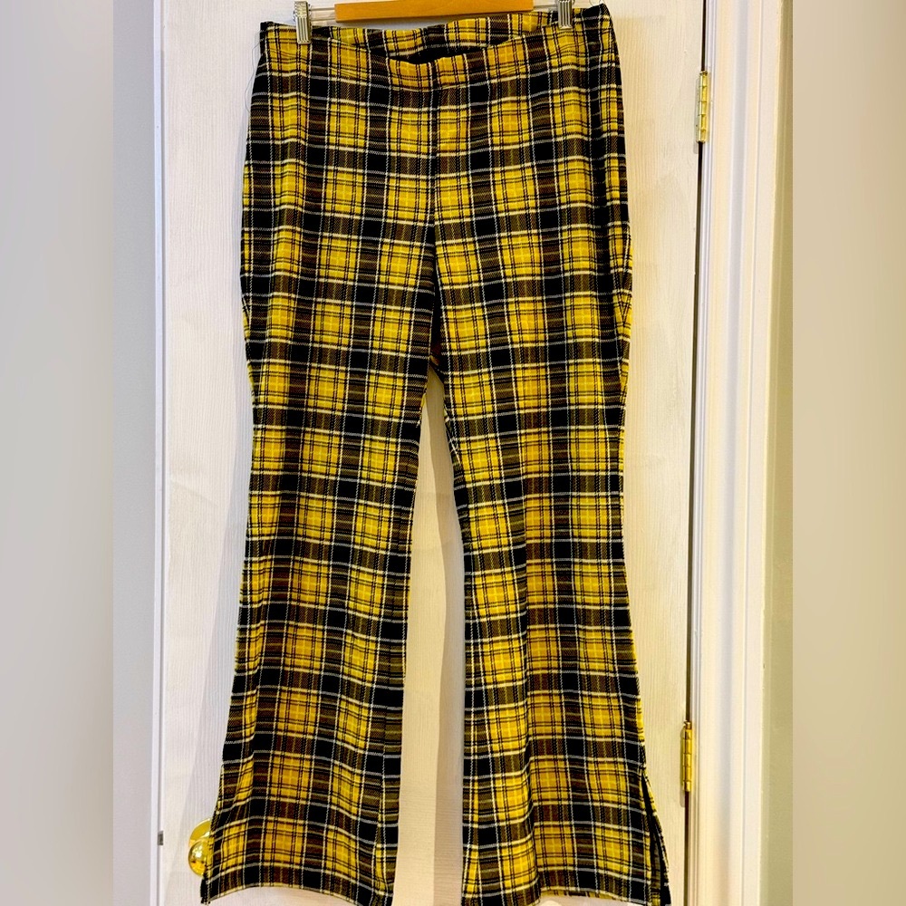 H&M Divided pants Black, white and yellow plaid